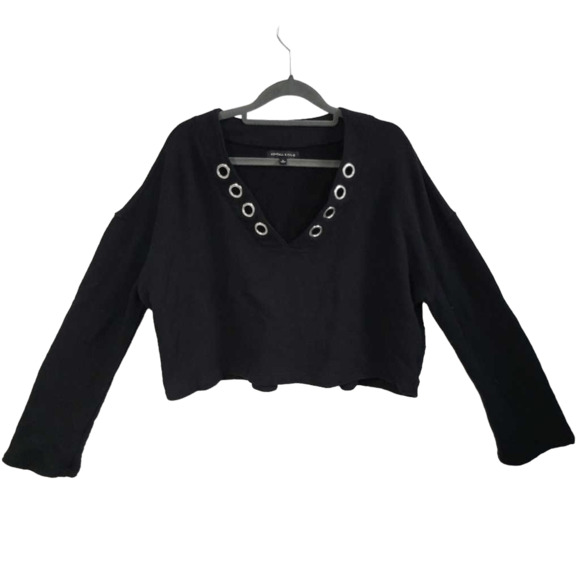 Kendall & Kylie Women's L Long Sleeved Crop Top Grommet Neckline Grunge Motocore - Picture 1 of 7